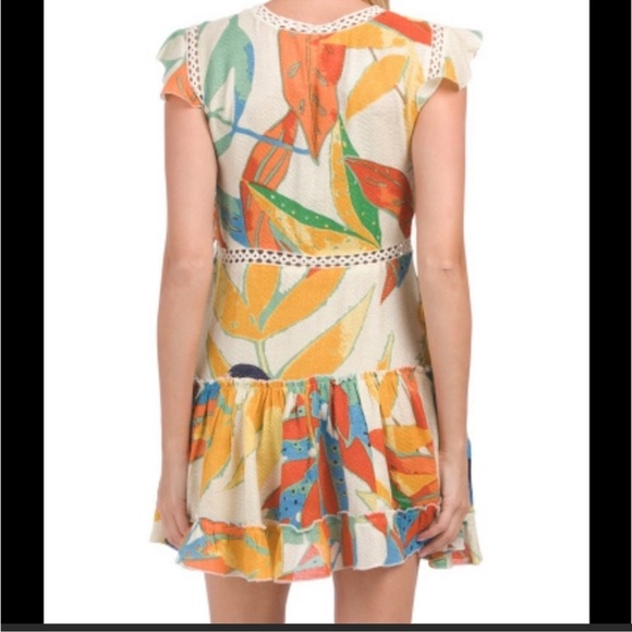 Z&L EUROPE Tassel Tie Armhole Lace Trimmed Tiered Mini Dress Tucan Print XL blue - Picture 1 of 8